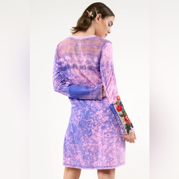 Aratta silent Journey tie dye tunic lace crochet purple Floral Embroidered Dress